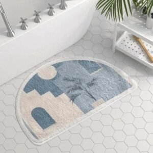 tapis de bain demi lune bleu confort et serenite pour votre espace blanc et bleu 891 1