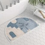 Tapis De Bain Demi-lune Bleu: Confort Et Sérénité Pour Votre Espace! Blanc Et Bleu / 40x60cm