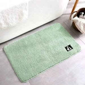Tapis De Bain Vert En Microfibre Polyester Avec Base Tpe Antidérapante - #adc2ae / 40x60cm