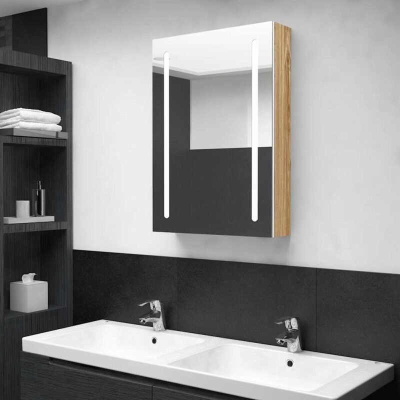 Armoire de toilette miroir lumineux – Blanc Chêne, 50 x 70 cm