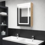 Armoire de toilette miroir lumineux – Chêne, 50 x 70 cm