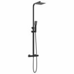 Colonne de douche thermostatique – Noir mat, pomme carrée 20 x 20 cm