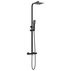 Colonne de douche thermostatique – Noir mat, pomme carrée 20 x 20 cm