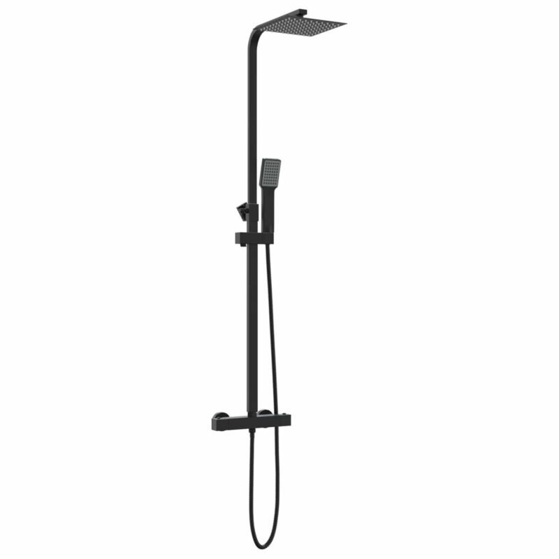 Colonne de douche thermostatique – Noir mat, pomme carrée 20 x 20 cm