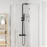Colonne de douche thermostatique – Noir mat, pomme carrée 20 x 20 cm