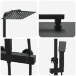 Colonne de douche thermostatique – Noir mat, pomme carrée 20 x 20 cm