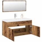 Ensemble meuble salle de bain – Vieux bois et céramique blanche, 3 Pièces