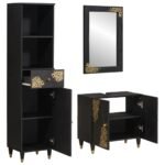 Ensemble meuble salle de bain bois massif – Manguier massif noir, 3 Pièces – vue 2