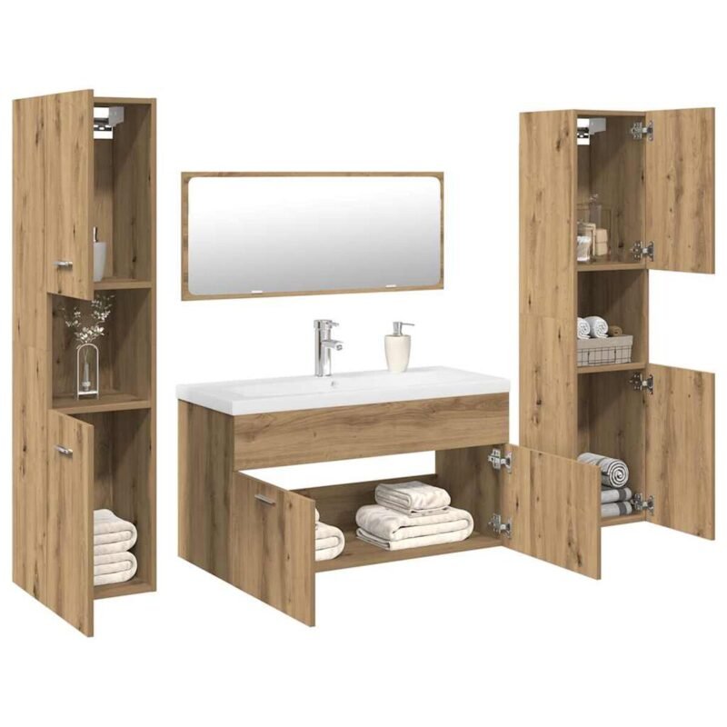 Ensemble meuble salle de bain – Chêne artisanal, 5 Pièces