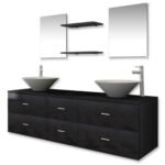 Meuble salle de bain double vasque – Noir, lavabos, robinets et miroirs, 9 Pièces – vue 2