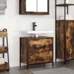 Meuble salle de bain une vasque 60 cm – Chêne fumé, lavabo et tiroirs