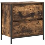 Meuble salle de bain une vasque 60 cm – Chêne fumé, lavabo et tiroirs
