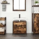 Meuble salle de bain une vasque 60 cm – Chêne fumé, lavabo et tiroirs