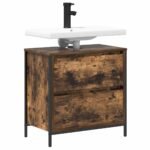 Meuble salle de bain une vasque 60 cm – Chêne fumé, lavabo et tiroirs