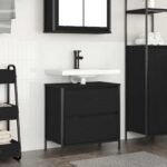 Meuble salle de bain une vasque 60 cm – Chêne noir, lavabo et tiroirs