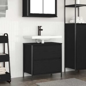 Meuble salle de bain une vasque 60 cm – Chêne noir, lavabo et tiroirs