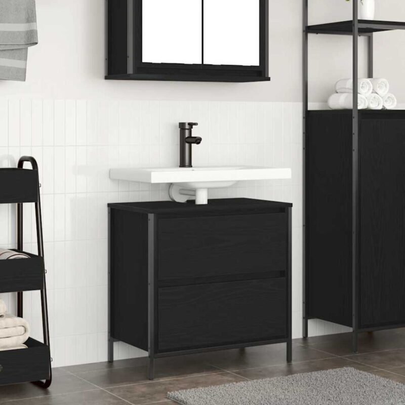 Meuble salle de bain une vasque 60 cm – Chêne noir, lavabo et tiroirs