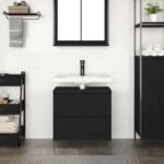 Meuble salle de bain une vasque 60 cm – Chêne noir, lavabo et tiroirs