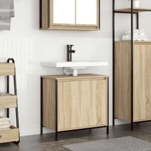 Meuble salle de bain une vasque 60 cm – Chêne sonoma, lavabo et tiroirs