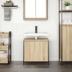 Meuble salle de bain une vasque 60 cm – Chêne sonoma, lavabo et tiroirs