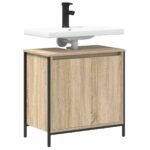 Meuble salle de bain une vasque 60 cm – Chêne sonoma, lavabo et tiroirs
