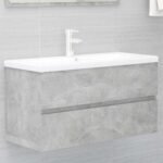 Meuble vasque 90 cm – Gris béton, lavabo intégré