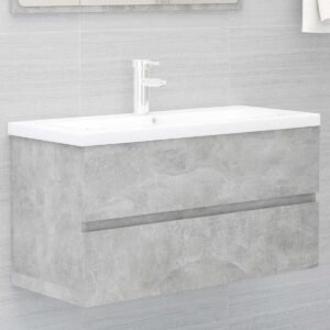 Meuble vasque 90 cm – Gris béton, lavabo intégré